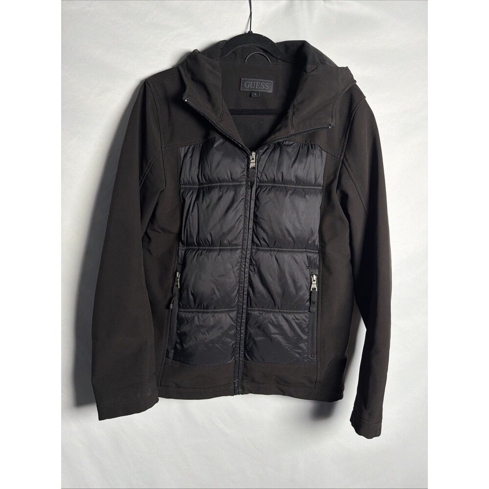 GUESS Quilted Puffer Coat Jacket Womens Black Zip Up Insulated EUC - Size S